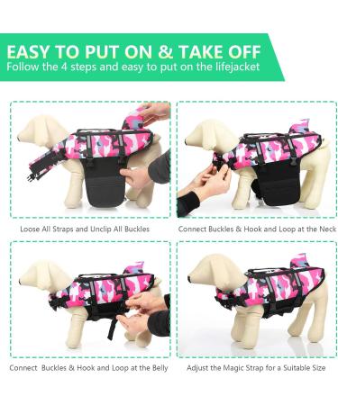 Cit toile Camouflage Dog Life Jacket - Pink Swimming Vest for Small Medium & Large Dogs - Reflective Handle for Safety in Sea Lake & River - Buy Online on GoSupps.com