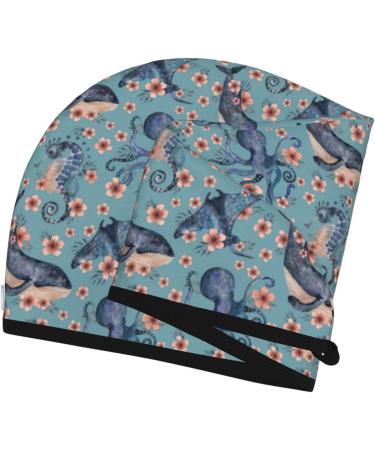 Hair Towel Wrap with Button - Quick Drying Towel Turban for All Hair Types | Underwater Animals & Flowers Design - Buy Online on GoSupps.com