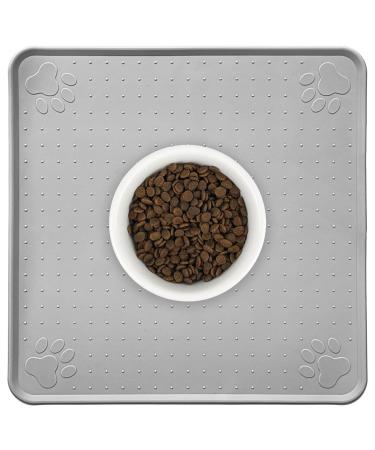 Ptlom Pet Placemat for Dog and Cat, Mat for Prevent Food and Water Overflow, Suitable for Medium and Small Pet,Silicone, 13" 13" 13" * 13" Grey