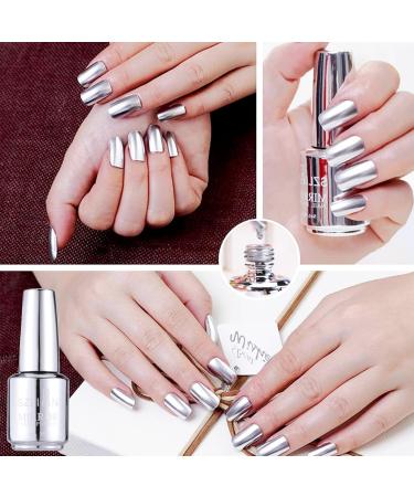 Metal Nail Polish Mirror Effect Quick Drying Metallic Effect Nail Art Polish Gel Nail Polish Silvery Nail Varnish Chrome Nail Art Polish No UV(Silvery) - Buy Online on GoSupps.com