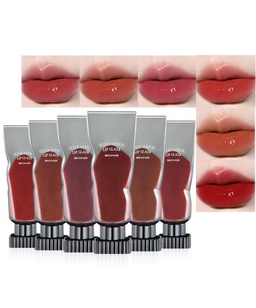 Lip Gloss Set Clear Mirror Lip Tint Watery Lip Stain Lipgloss Long Lasting Non-Stick Cup Liquid Blush 6Pcs Moisturizing Liquid Lipstick Tinted Lip Balm Red Clear Lip Gloss For Lip Makeup (6Pcs Set) 6psc set