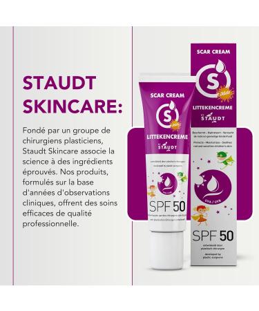 Staudt SPF50 Children's Cicatricielle Cream - Pediatric Silicone Gel for Sensitive Skin - Moisturizing Formula with Allantoin and Aloe - UV Protection Scar Cream - 40 ml - Buy Online on GoSupps.com