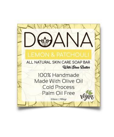 Lemon & Patchouli Soap Bar - Now With SHEA BUTTER - Vegan Olive Oil Coconut Oil Lemon Seed Oil Palm Oil Free Antiseptic Anti Acne Treat Minor infections (LemonSeed)