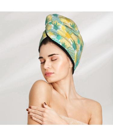 Quick-Dry Hair Towel Wrap with Button - Pineapple Pattern Hair Drying Turban for Effortless Hair Care - Buy Online on GoSupps.com
