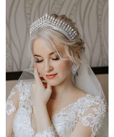 SWEETV 2-Pack Wedding Tiara and Earrings Set - Crystal Queen Crown Princess Bride Jewelry in Silver - Buy Online on GoSupps.com