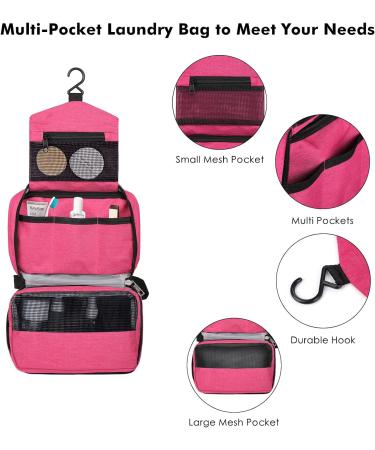 Cooja Hanging Toiletry Bag for Women with Hook & Handle - 1 Makeup Toilet Bag + 2 Drawstring Bags, Rose Red - Buy Online on GoSupps.com