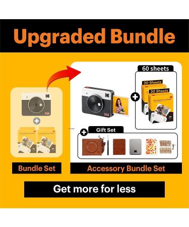 KODAK Mini Shot 3 Retro 4PASS 2-in-1 Instant Camera + Printer Bundle | White + 68 Sheets & Accessories - Buy Online on GoSupps.com