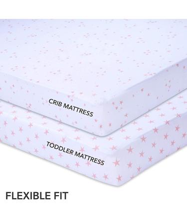 Ely's & Co. Toddler Bed Sheet 2 Pack - 100% Jersey Cotton, Baby Girl - Dusty Rose & Mauve Pink Stars - Buy Online on GoSupps.com