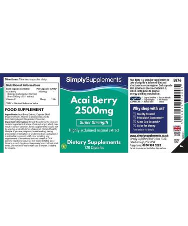 Acai Berry Capsules 2500mg | 120 High Strength Capsules | Vegan & Vegetarian Friendly | UK Manufactured - Buy Online on GoSupps.com