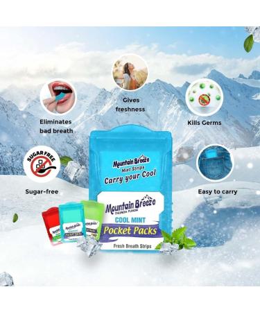 Mountain Breeze Oral Hygiene Mouth Freshener Sugar Free Cool Mint Flavoured Breath Strips (24 Strips Each Cassatte)-Pack of 24 - Buy Online on GoSupps.com