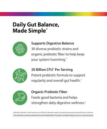 Rainbow Light Daily Probiotic & Prebiotic Powder 20 Billion CFU | 30 Probiotic Strains & Organic Prebiotic Fiber | for Men and Women | Supports Digestive Balance | 4.76 oz - Buy Online on GoSupps.com