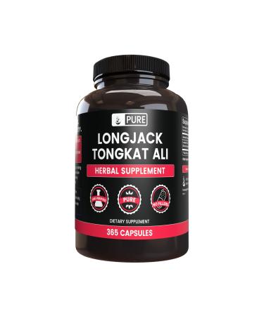 Pure Original Ingredients Longjack (Tongkat Ali) (365 Capsules) No Magnesium Or Rice Fillers, Always Pure, Lab Verified 365 Count (Pack of 1)