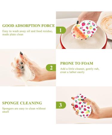 3-Pack Cleaning Kitchen Sponges Oval Colorful Strawberries Kitchen Cellulose Dishwashing Wood Pulp Cotton - Buy Online on GoSupps.com