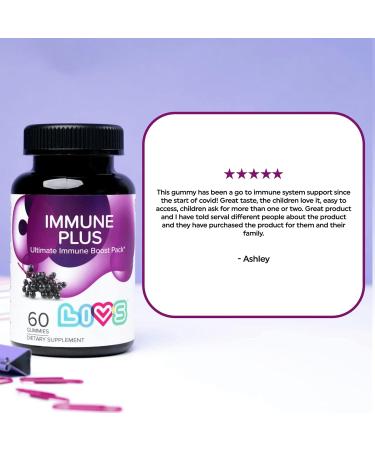 LIVS Immune Plus Gummies Elderberry Extract with Vitamin C D3 & Zinc | Plant Based Immune Support Supplements for Adults & Kids | Gluten Free & Chewable Elderberry Flavored Gummy Vitamins - 120 Ct Immune Plus 1 Count (P  - Buy Online on GoSupps.com