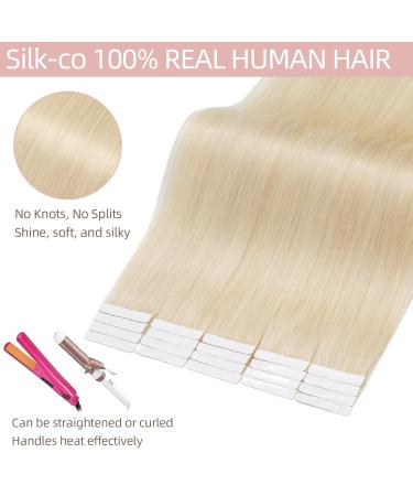 Silk-Co Tape in Extensions - 40stk Real Hair Blonde Remy Tape Adhesive Extensions 100g 60# Platinblond 45cm - International Shipping Available - Buy Online on GoSupps.com