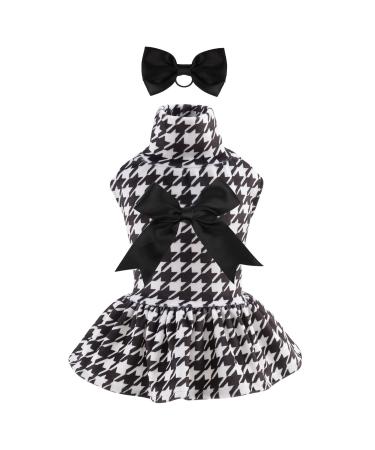 Cutebone Houndstooth Dog dressing with turtleneck puppy puppy skirt costume pet outfit litter clothing with loop hair rope birthday present cvd04l-de big horny stems
