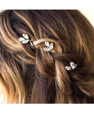 Barode Bridal Wedding Hair Pins Water Drop Hair Pin Leaves Rhinestone Headpieces for Women and Girls Pack of 3 (Silver)