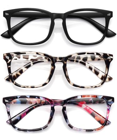 Blue light filter glasses unisex nerd non prescription clear lens fake glasses black+gray leopard+flowers