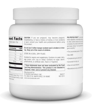Source Naturals Pea Protein Powder - Vegan Non-Dairy Gluten Free Sugar Free - 16oz Plant-Based Protein for Easy Digestion - Buy Online on GoSupps.com