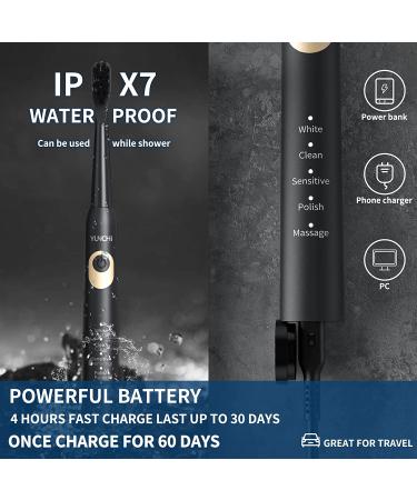 YUNCHI Y2 Sonic Electric Toothbrush - Charcoal Bristles, 5 Modes, Smart Timer, 8 Brush Heads | Deep Clean & Fresh Breath for Adults & Kids - Buy Online on GoSupps.com