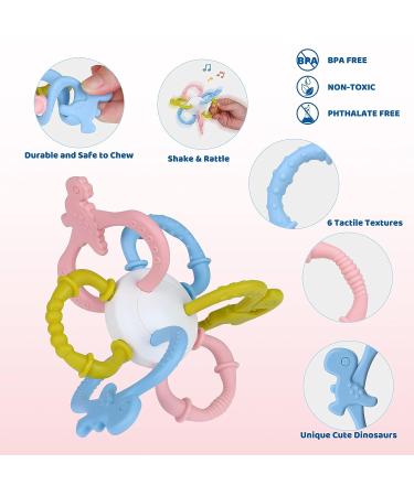 Sensory Teething Toys for Babies 3-24 Months - Baby Rattle Soft Teether with Pacifier Clip | 6 Textures | Gender Neutral Infant Toy - Buy Online on GoSupps.com