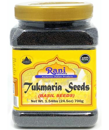 Rani Tukmaria (Natural Holy Basil Seeds) 1.54lbs (24.5oz) 700g Used for Falooda / Sabja Dessert, Spice & Ayurveda Herbal  Gluten Friendly | NON-GMO | Vegan | Indian Origin PET JAR 1.54 Pound (Pack of 1)