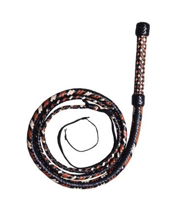 Indiana Jones Whip 4ft to 16ft Long 16 Plaits Real Cowhide Leather Whip Equestrian Heavy Duty Bull Whip with Extra Crackers 4 Feet Beige/Black/Tan
