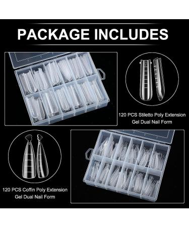240 Poly Extension Gel Nail Forms Set with Dual-Ended Brush - Stiletto & Coffin Shapes | Nail Salon Quality Mold Kit with Nail Clips & File - Perfect for DIY Manicures - Buy Online on GoSupps.com