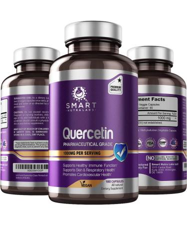 Quercetin 1 1000mg- 180 Vegan Capsules, 100% Pure Pharmaceutical Grade Quercetin Supplement- Supports Healthy Immune System, Cardiovascular Health, Anti-Inflammatory & Antioxidant Support