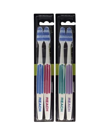 Reach essential care interdental hard toothbrush double pack x 2 full of head firm toothbrush Hard bristle hand toothbrushes variety of colors multipack daily oral enamel dental care