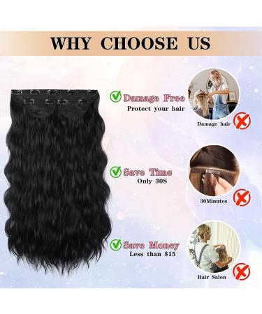 DeeThens Black Wavy Clip in Hair Extensions for Women - 3pc Synthetic Hairpiece, 20 Inch Invisible Wavy Clip Extensions - Black - Buy Online on GoSupps.com