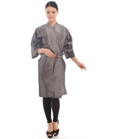 Salon Client Gown Robes Cape, Hair Salon Smock for Clients- Kimono Style (Grey)