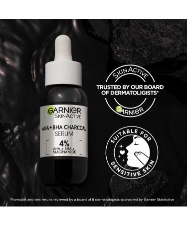 Garnier Skinactive 4% AHA BHA Charcoal Serum with Niacinamide | Resurface & Smooth Skin | Improve Marks & Blemishes | 30ml - Buy Online on GoSupps.com