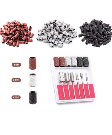 Luckaide grinding sleeve nail cutter 300 pieces nail miller attachments 6 pieces grinding cap nail miller 80/120grit nail miller grinding sleeve bits for nail miller for manicure pedicure nail care 300 pieces white+black+red grinding sleeve