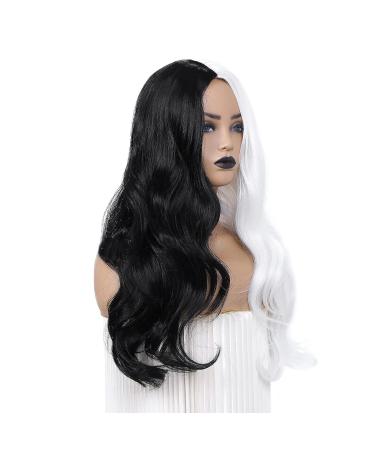 Buy Porsmeer Half Black Half White Curly Wig - Heat-Resistant Synthetic Costume Wig for Women & Girls - Perfect for Halloween - Buy Online on GoSupps.com