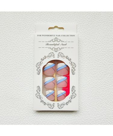 Blue White Glitter French Tip Square False Toenails - Full Cover Short Acrylic Toe Nails for Women - Buy Online on GoSupps.com