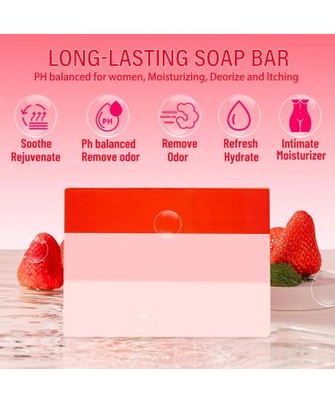 2 PCS Big Yoni Soap Bar - Organic Feminine Wash pH Balanced Strawberry Handmade Body Soap | 5.29oz Natural Deodorant for Women - Buy Online on GoSupps.com