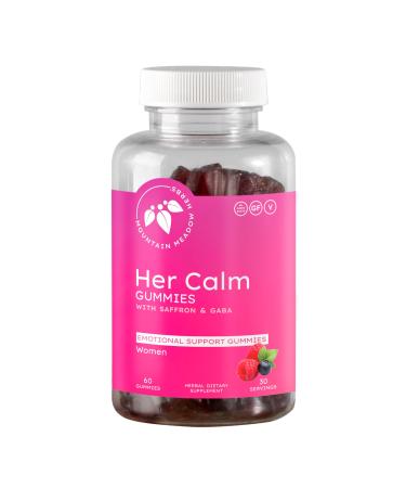 Mountain Meadow Herbs Her Calm Gummies Natural Mood Support with Saffron, Passion Flower, St. John s Wort, GABA Stress Relief Supplement for Women 60 ct