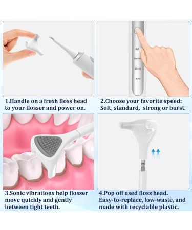Reusable Electric Flosser for Adults & Kids 4 Speed Rechargeable Vibration Cleaner with Tongue Scraper & 60 Replacement Heads - Wireless Charging Base - Buy Online on GoSupps.com