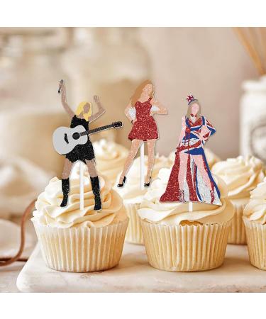 18pcs Glitter Guitar Girls Dessert Cupcake Topper Cheer to Worldwide Popular Female Singer Concert Theme Decor Pick for Fan Men Women Happy Birthday Folklore Music Party Decorations Supplies - Buy Online on GoSupps.com