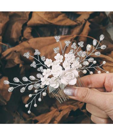 Edary Bridal Wedding Hair Comb Silver Flower Bridal Headpiece Rhinestone Hair Clips Crystal Hair Accessories for Women and Girls (2)