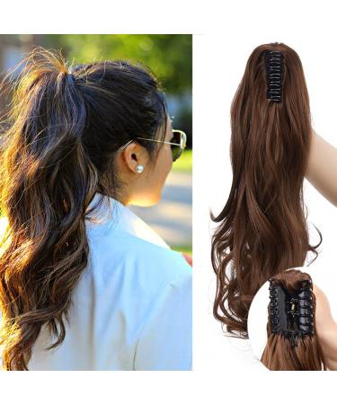 Sego 45cm ponytail hair extension ponytail hair part braid clip in extensions voluminous claw on synthetic hair wavy white brown "(45cm) -140g lured white brown