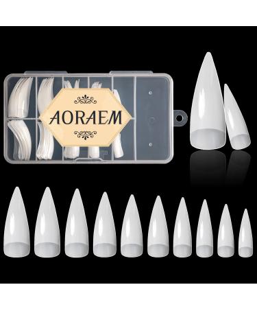 Stiletto nail tips transparent half cover artificial fingernails with box for DIY nail art and nail studios 10 sizes 100 pieces of nature