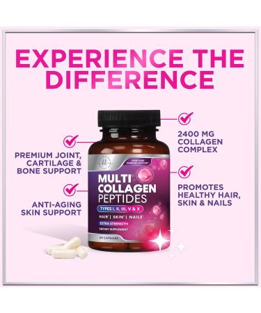 Multi Collagen Supplement 2400 mg - Types I II III V & X Multi Collagen Peptides Pills for Women & Men Hydrolyzed Collagen Supplements Hair Skin Nail & Joint Support Supplement 60 Capsules 60 Count (Pack of 1) - Buy Online on GoSupps.com