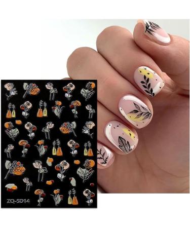 JMEOWIO 3D Embossed Flower Nail Art Stickers Decals Self-Adhesive 5D Colorful Floral Line Nail Supplies Nail Art Design Decoration Accessories 4 Sheets - Buy Online on GoSupps.com