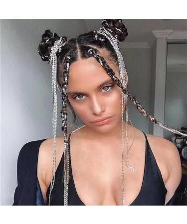 6 PCS Rhinestones Hair Chains Set - Crystal Tassel Hair Clips for Women and Girls - 20 Inch Hair Strand - Hair Accessories - Silver - Buy Online on GoSupps.com