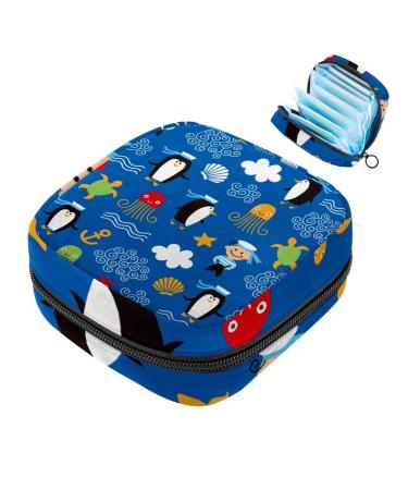 Storage bags for women's bandages blue penguin-octopus anchor pattern portable menstrual pads panty lip inlays tampons women's bandages storage holder for women school office multicolored 03