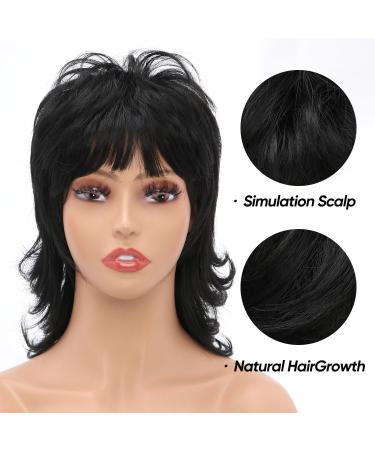 Bestung Short Black 80s Mullet Wig with Bangs - 12 inch Synthetic Hair for Daily & Party Wear - Women's Costume Cosplay Wig (Black) - Buy Online on GoSupps.com