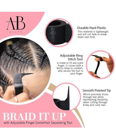 Braid Aid Adjustable Finger Parting Tool - Stitch Braiding & Finger Comb Hair Tool - Lightweight & Great for All Hair Types - Black - Buy Online on GoSupps.com