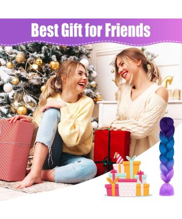 Aomig Ombre Braids Extensions - 24 Strands Artificial Hair for Box Braids | Purple Light Violet Sea Blue - Ideal for Braiding - Buy Online on GoSupps.com